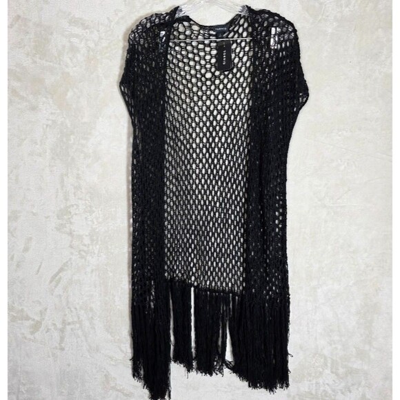 Torrid 3 Black Open Stitch Cardigan Kimono Cover Fringe Plus Size 2 NWT 10317063 - Picture 1 of 10